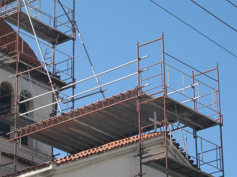 Exterior scaffolding on a church dome