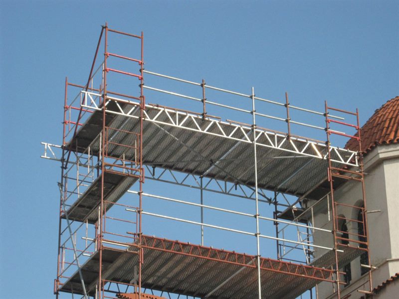 Exterior scaffolding on a church dome