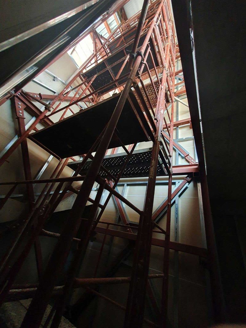 Scaffolding inside a church dome