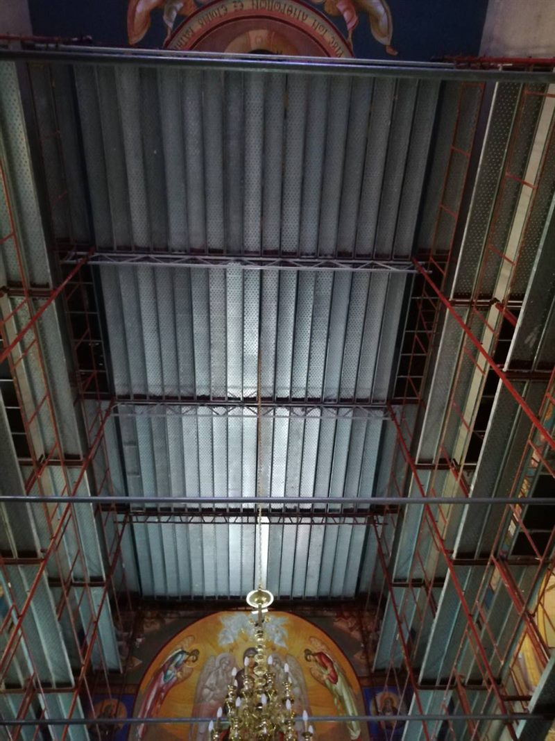 Scaffolding inside a church dome