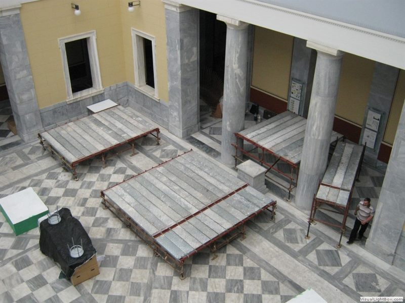 Interior work platform in a marble hall