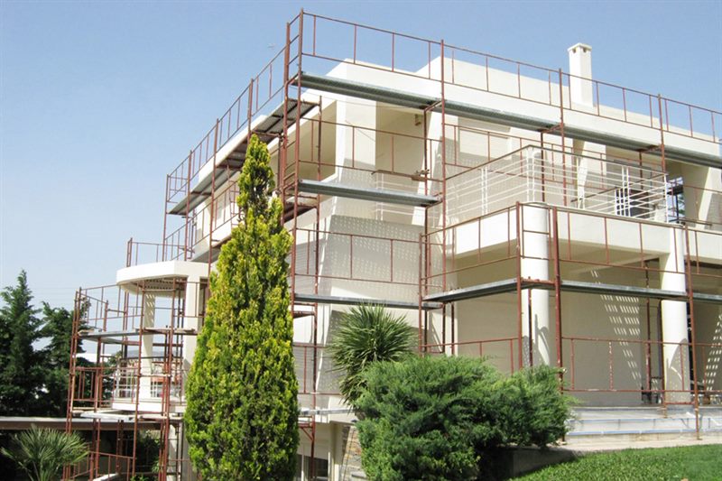 Scaffolding on a detached house
