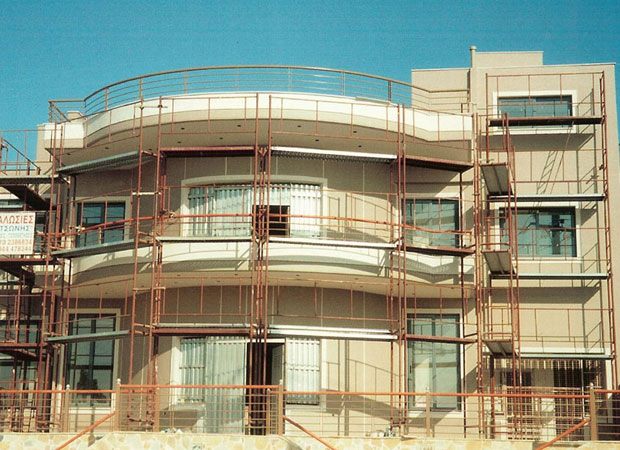 Scaffolding on a modern residence