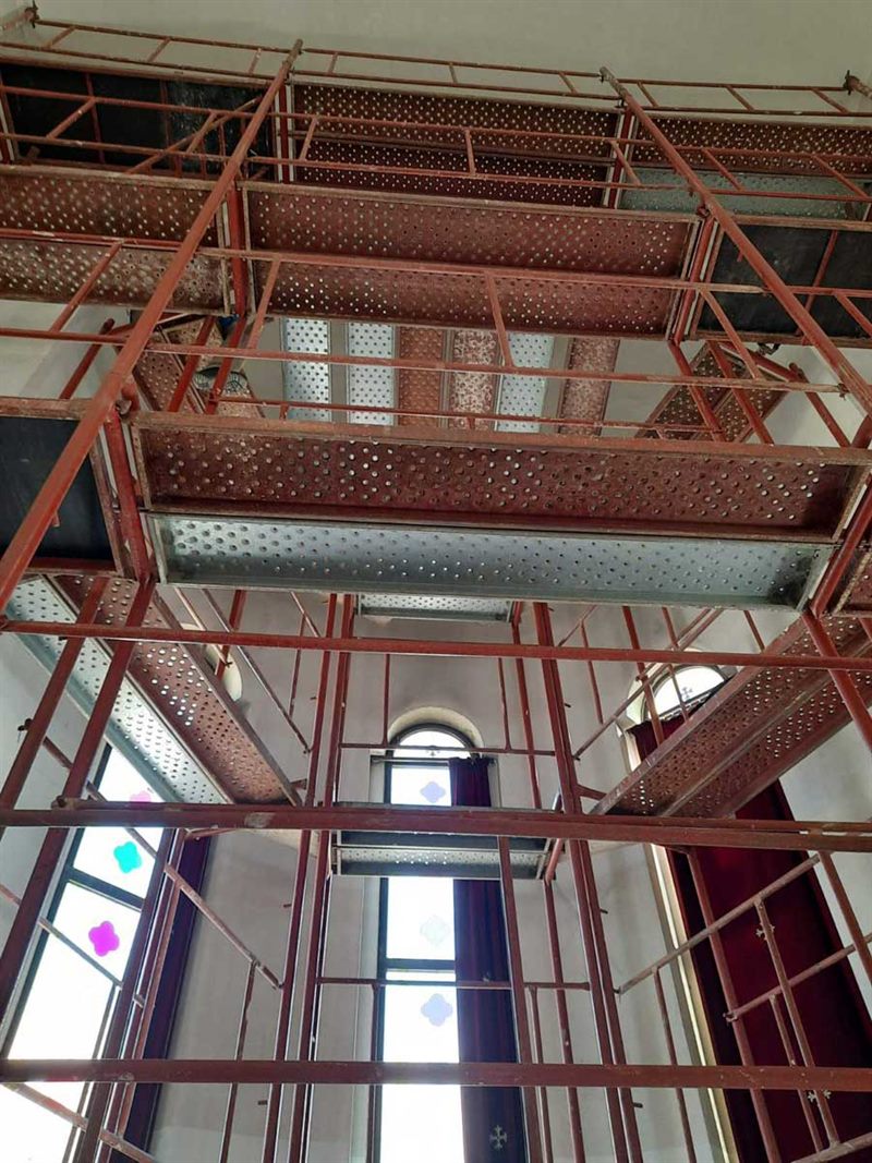 Scaffolding for icon painting in a church