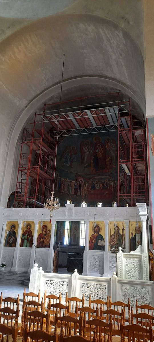 Scaffolding for icon painting in a church