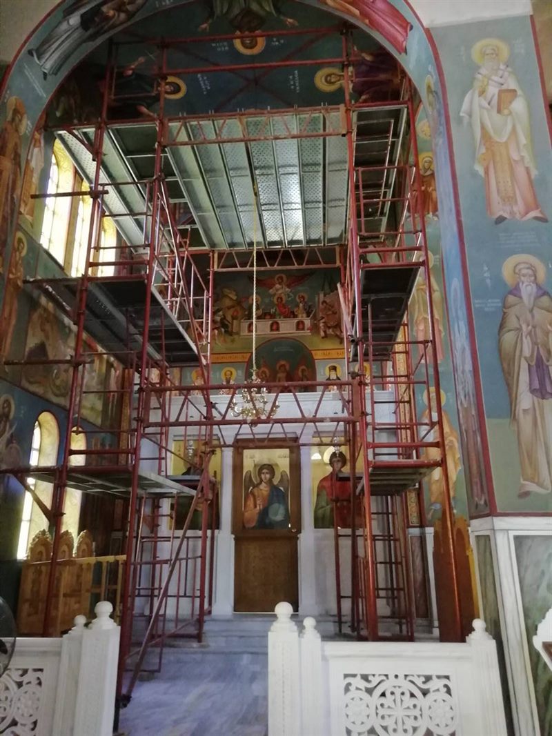 Scaffolding for icon painting in a church