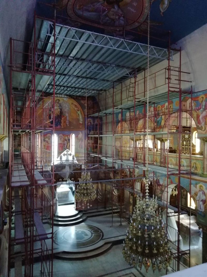 Scaffolding for icon painting in a church