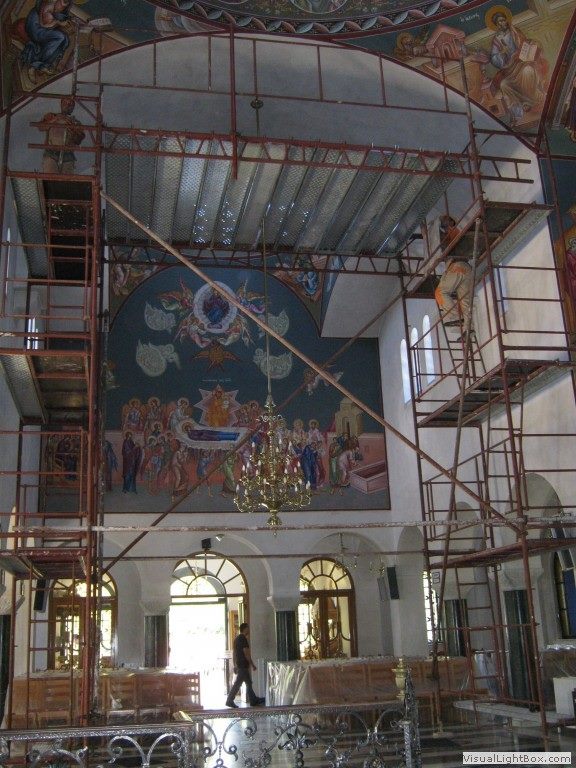 Scaffolding for icon painting in a church