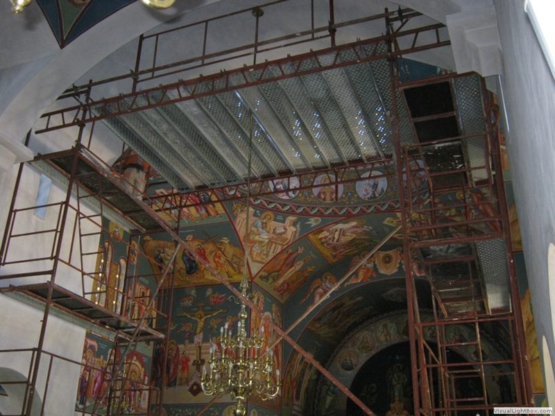 Scaffolding for icon painting in a church