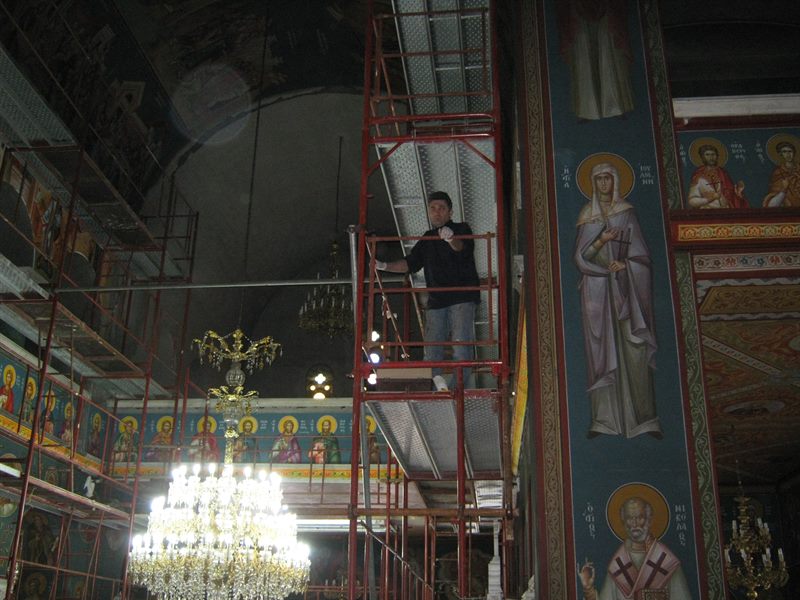 Scaffolding for icon painting in a church