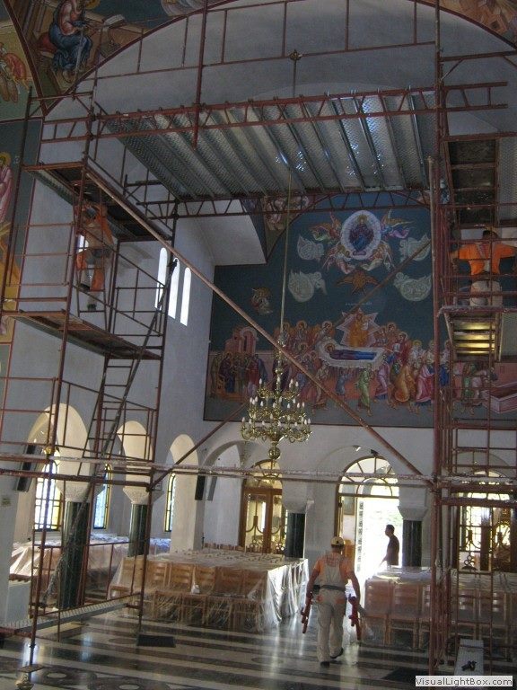 Scaffolding for icon painting in a church