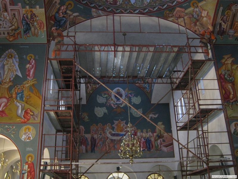 Scaffolding for icon painting in a church