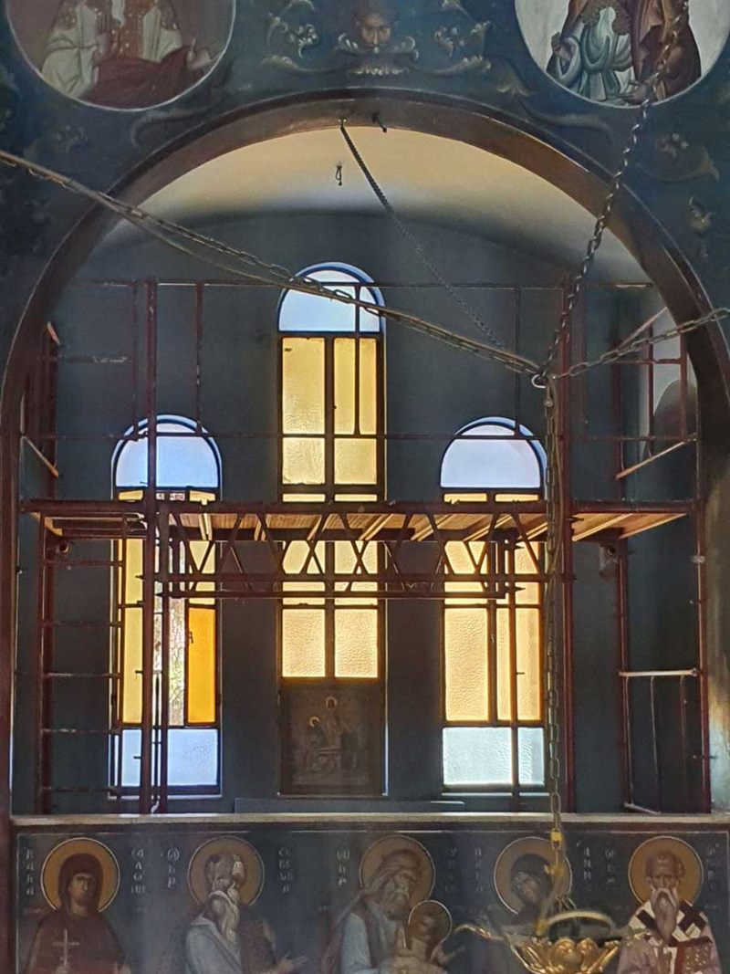 Scaffolding inside an Orthodox church