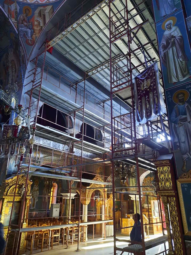 Scaffolding inside an Orthodox church