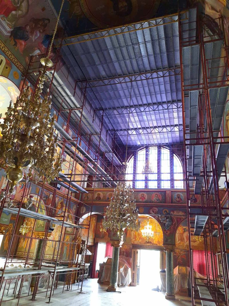 Scaffolding inside an Orthodox church