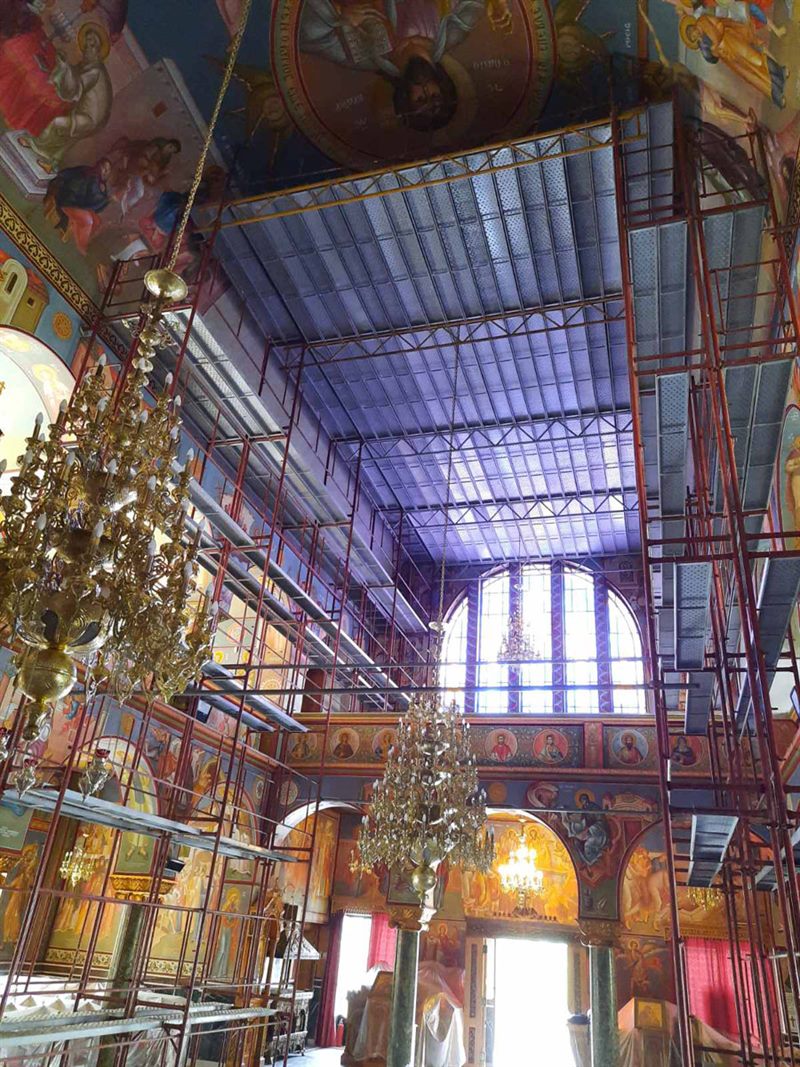 Scaffolding inside an Orthodox church
