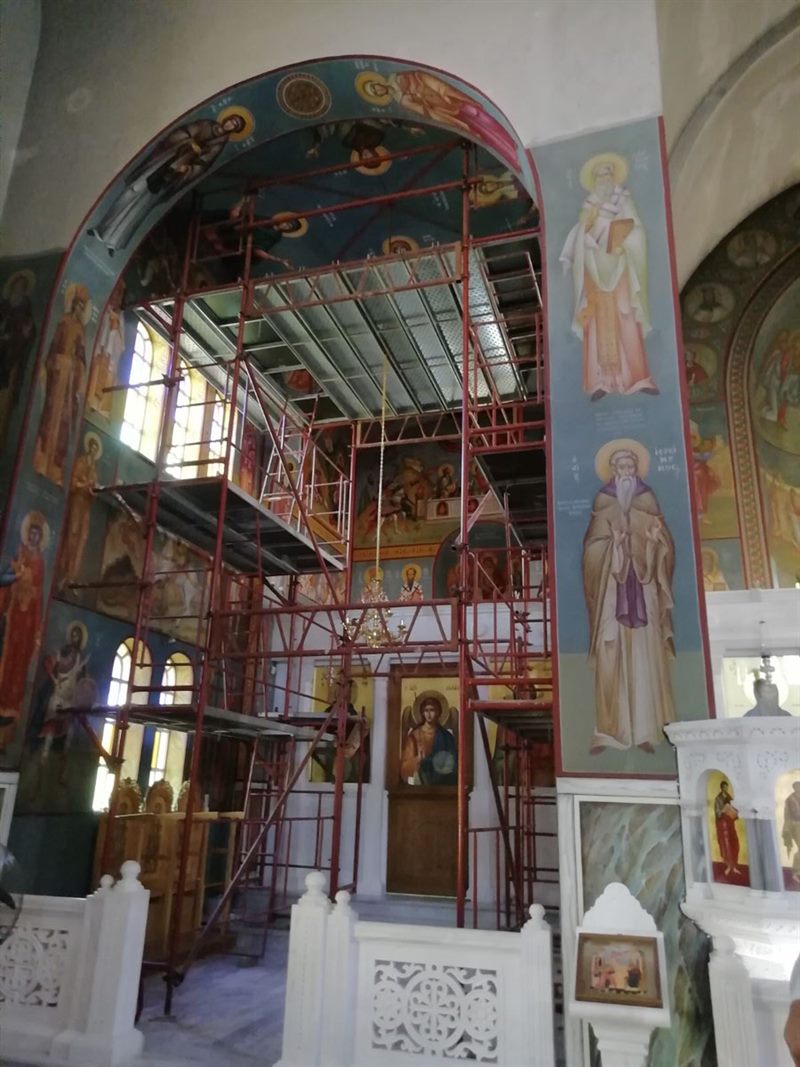 Scaffolding inside an Orthodox church