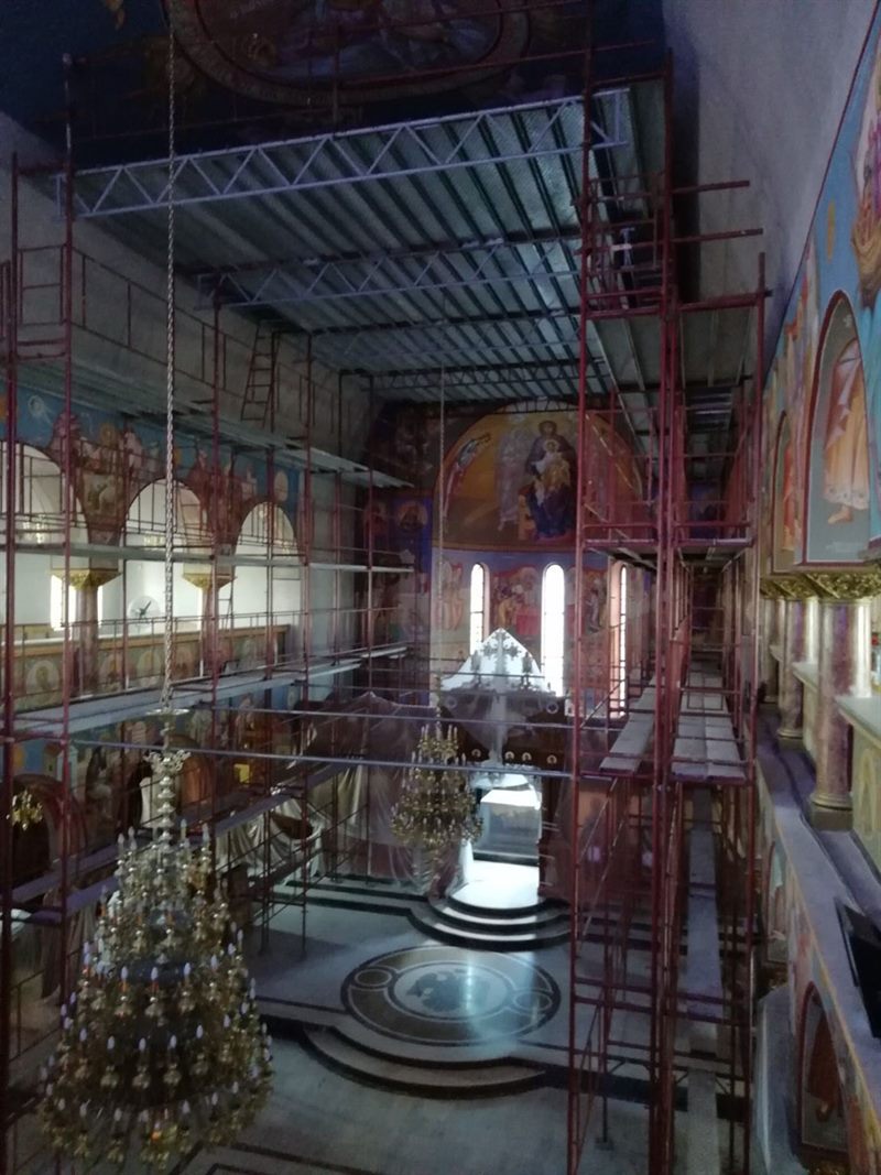 Scaffolding inside an Orthodox church