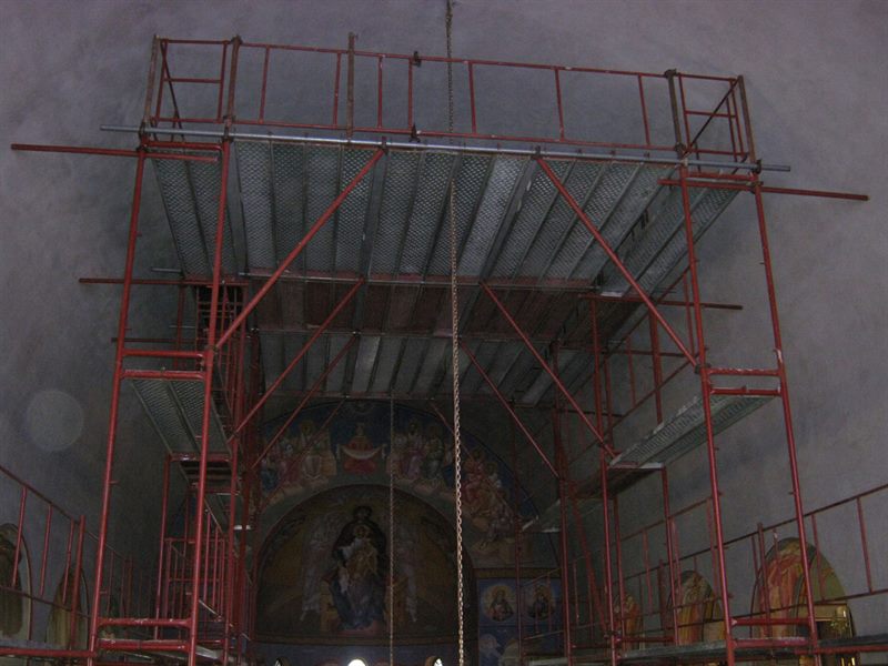 Scaffolding inside an Orthodox church