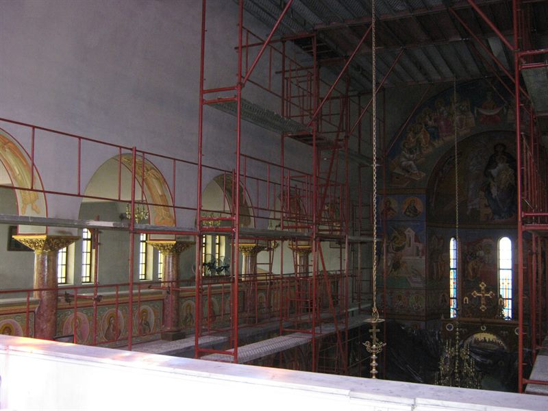 Scaffolding inside an Orthodox church