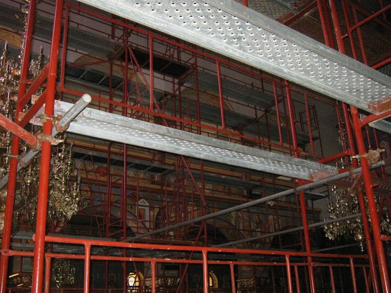 Scaffolding inside an Orthodox church