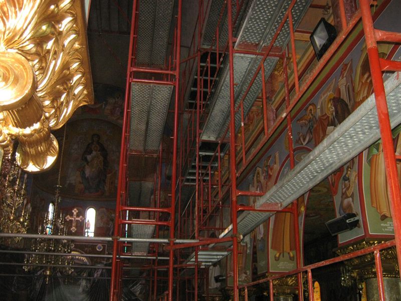 Scaffolding inside an Orthodox church