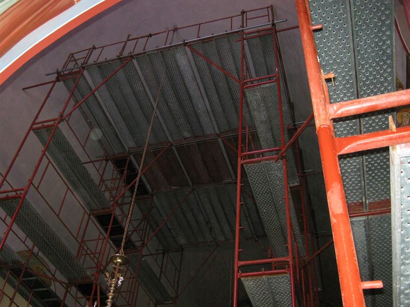 Scaffolding inside an Orthodox church