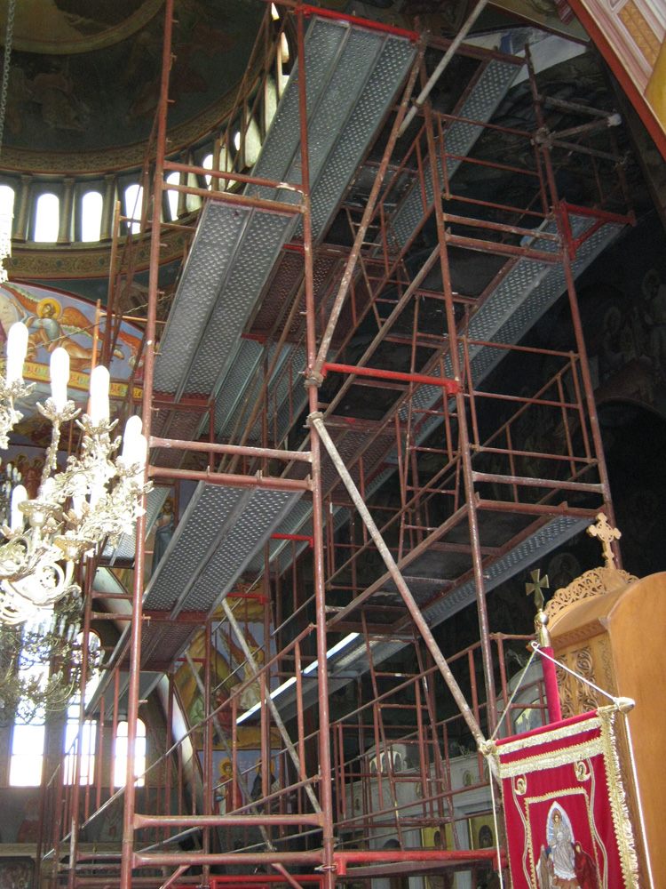 Scaffolding inside an Orthodox church