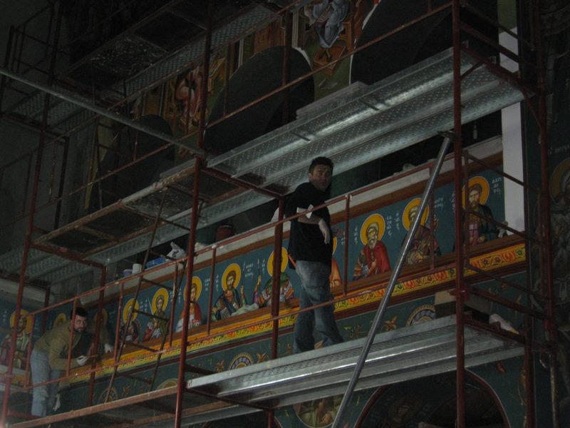 Scaffolding inside an Orthodox church