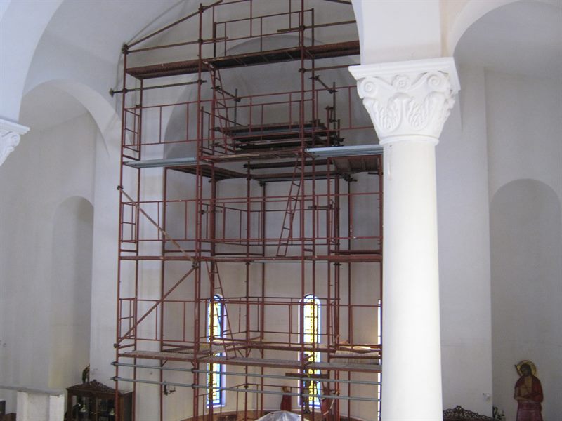 Scaffolding inside an Orthodox church