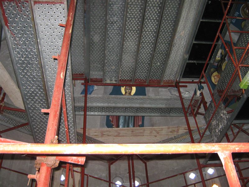 Scaffolding inside an Orthodox church