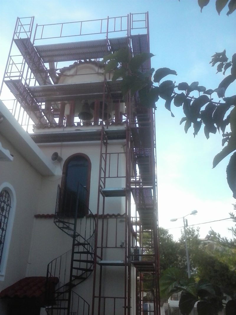 Scaffolding on a church bell tower