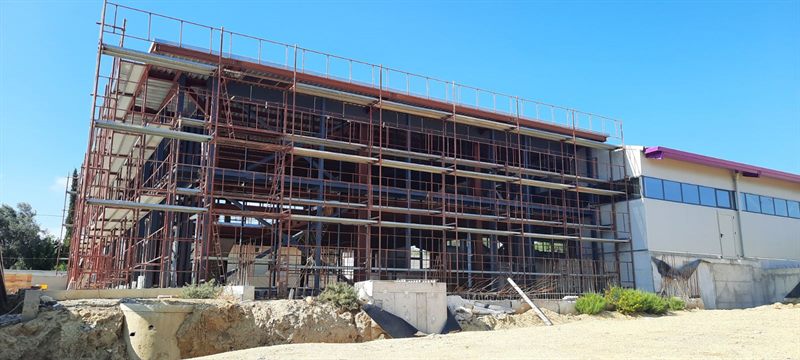 Scaffolding on a building frame under construction