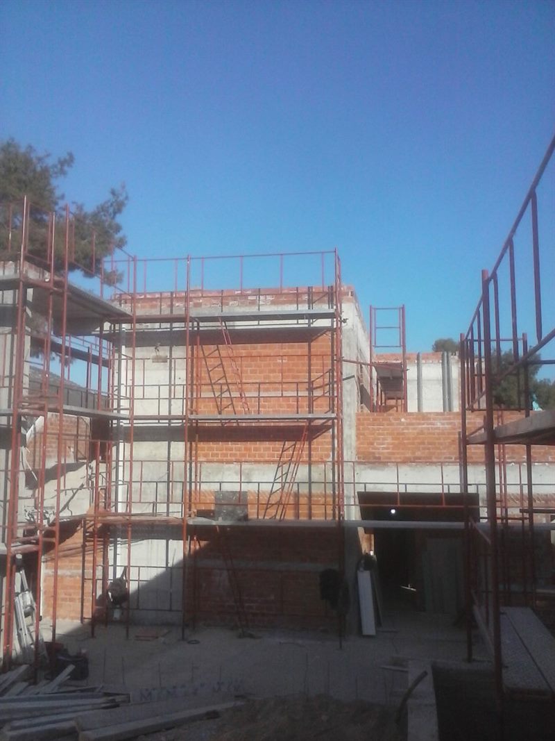 Scaffolding on a building frame under construction