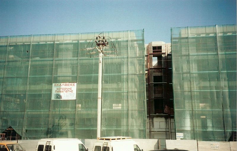 Scaffolding with green protective netting