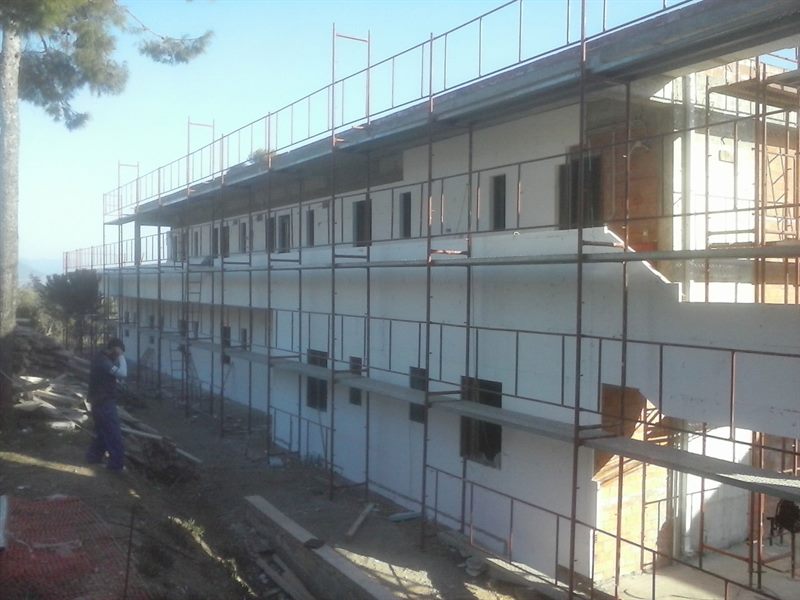 Facade scaffolding on an apartment building