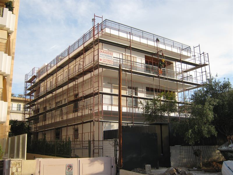 Facade scaffolding on an apartment building