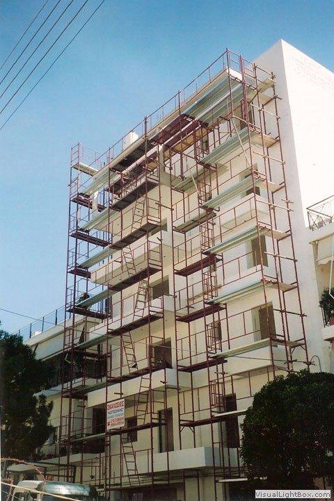 Facade scaffolding on an apartment building