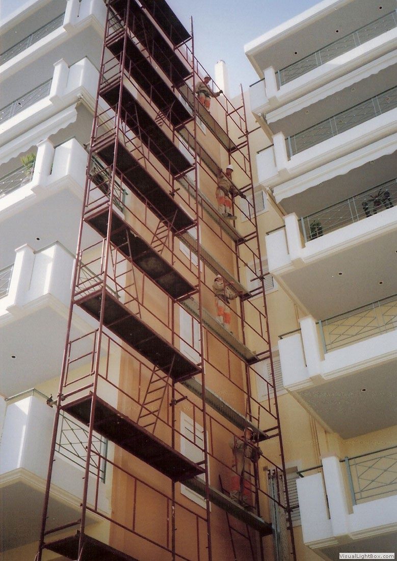 Facade scaffolding on an apartment building in Athens