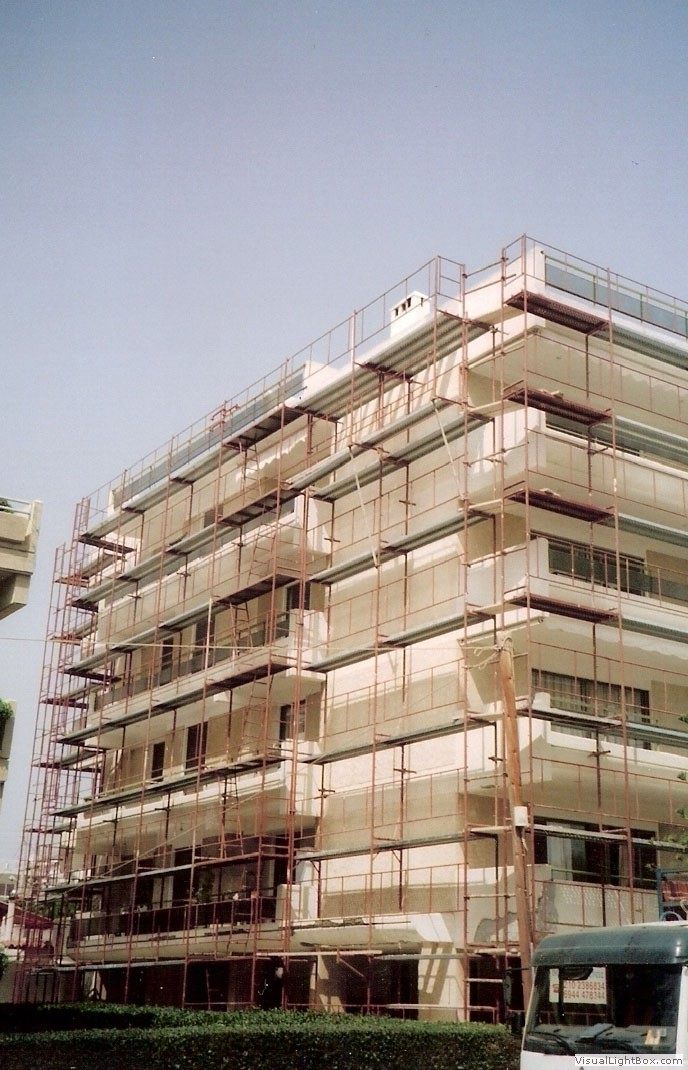 Facade scaffolding on an apartment building in Athens
