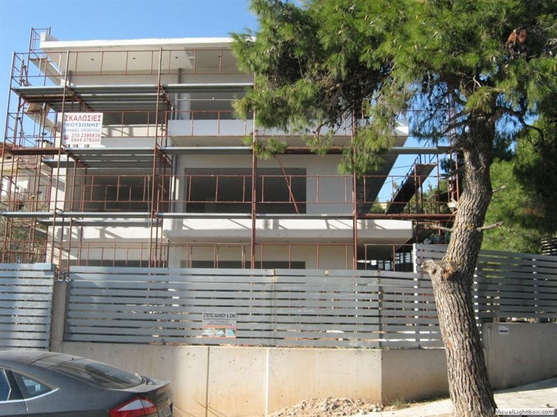 Facade scaffolding on an apartment building in Nea Penteli