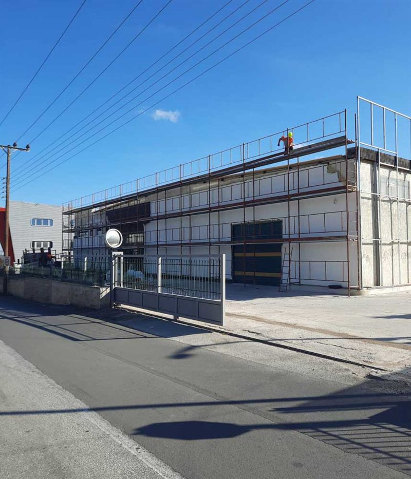 Scaffolding on a warehouse