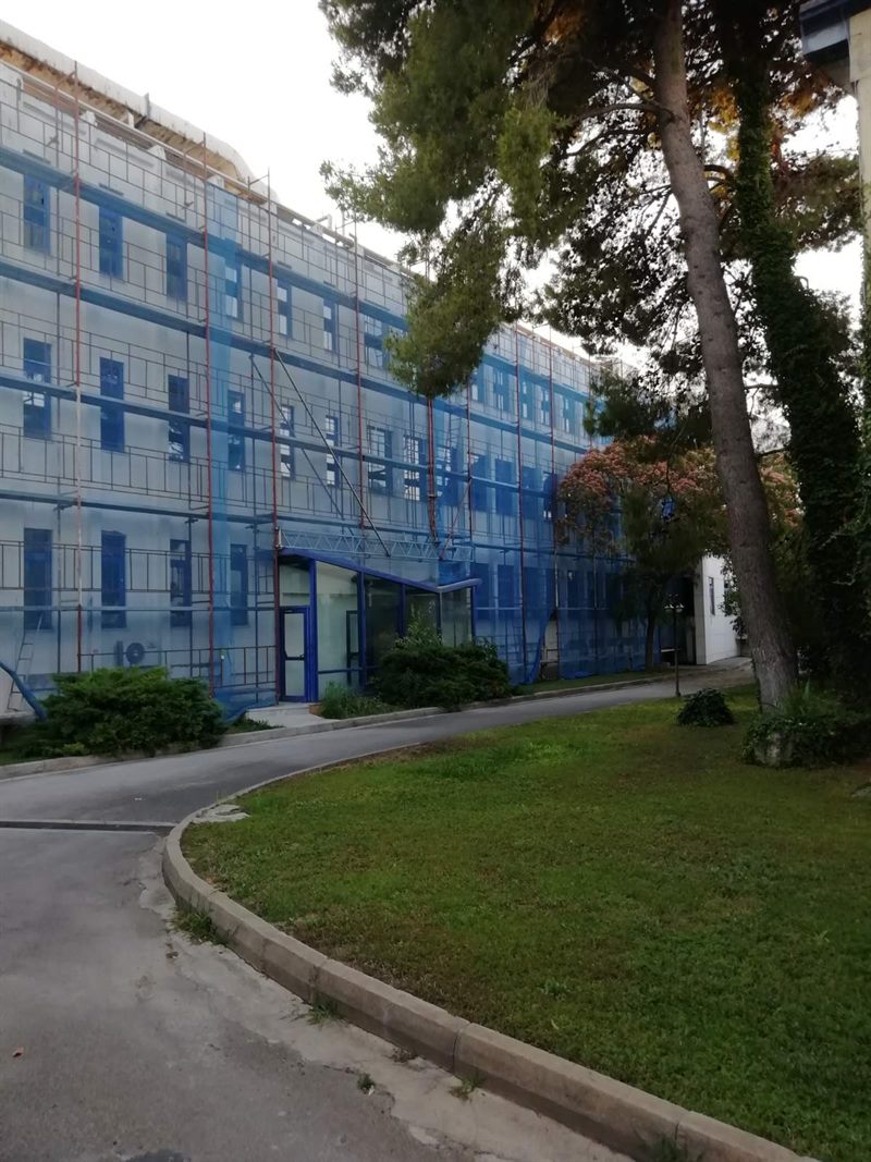 Scaffolding on an office building