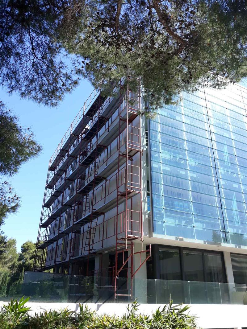 Scaffolding on an office building