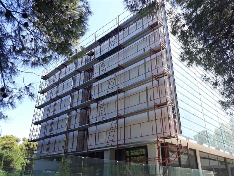 Scaffolding on an office building