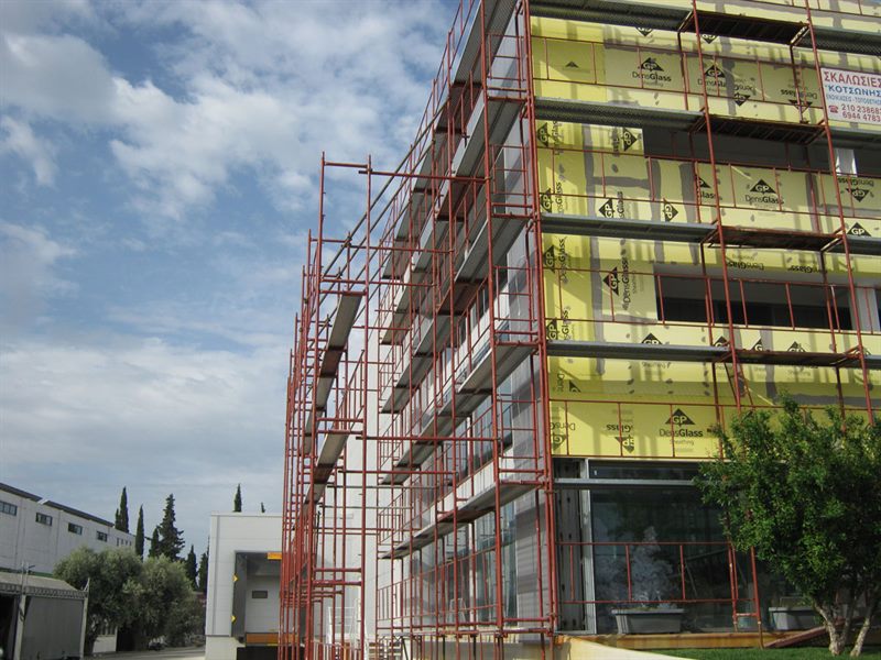 Scaffolding on an office building