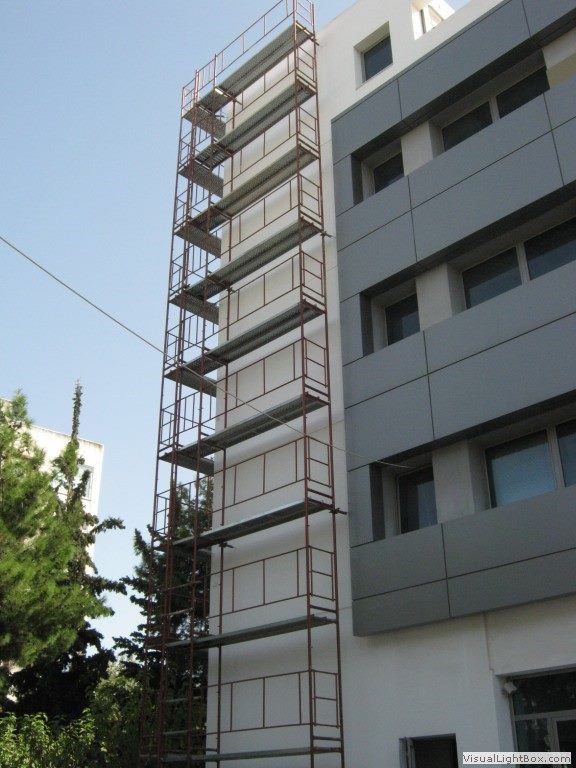 Scaffolding on an office building in Athens