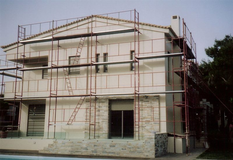 Scaffolding on a detached house