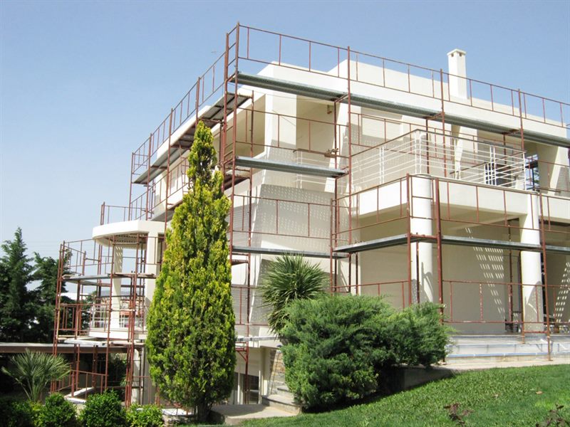 Scaffolding on a detached house