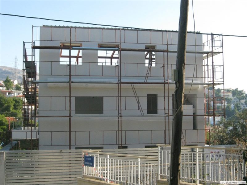 Scaffolding on a new building under construction